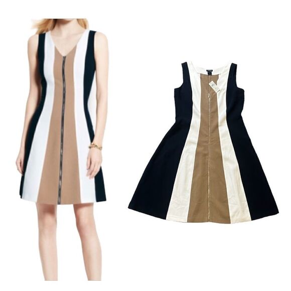 Ann Taylor Colorblock Zipper Front Fit & Flare Style Career Dress Size 8 NWT - Picture 1 of 12